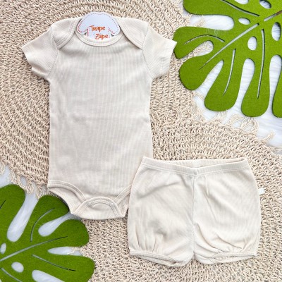 Conj Body e Short Canelado Areia